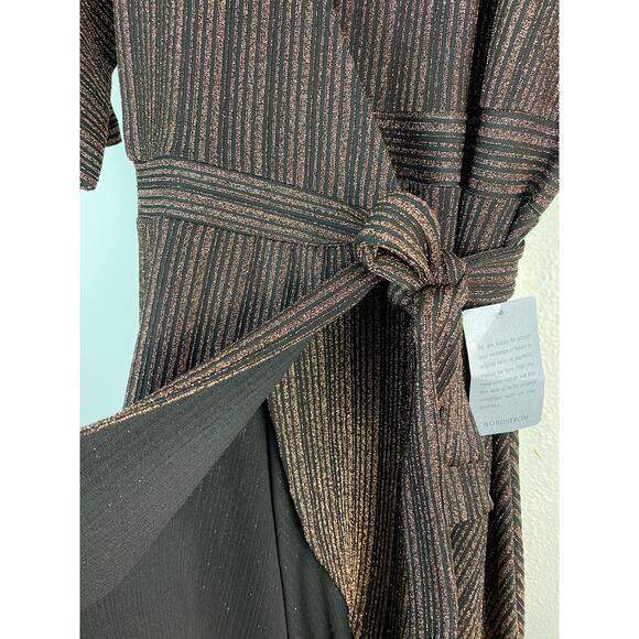 NWT Spense Women's Size XS Black Metallic Copper Hi-Low V-Neck Wrap Dress - Picture 5 of 10